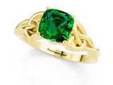 Yellow gold Cushion Cut Emerald Solitaire Celtic Knot Ring with Four-Prong Setting_13