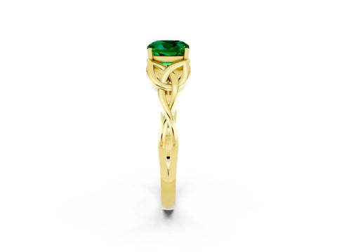 Yellow gold Cushion Cut Emerald Solitaire Celtic Knot Ring with Four-Prong Setting_14