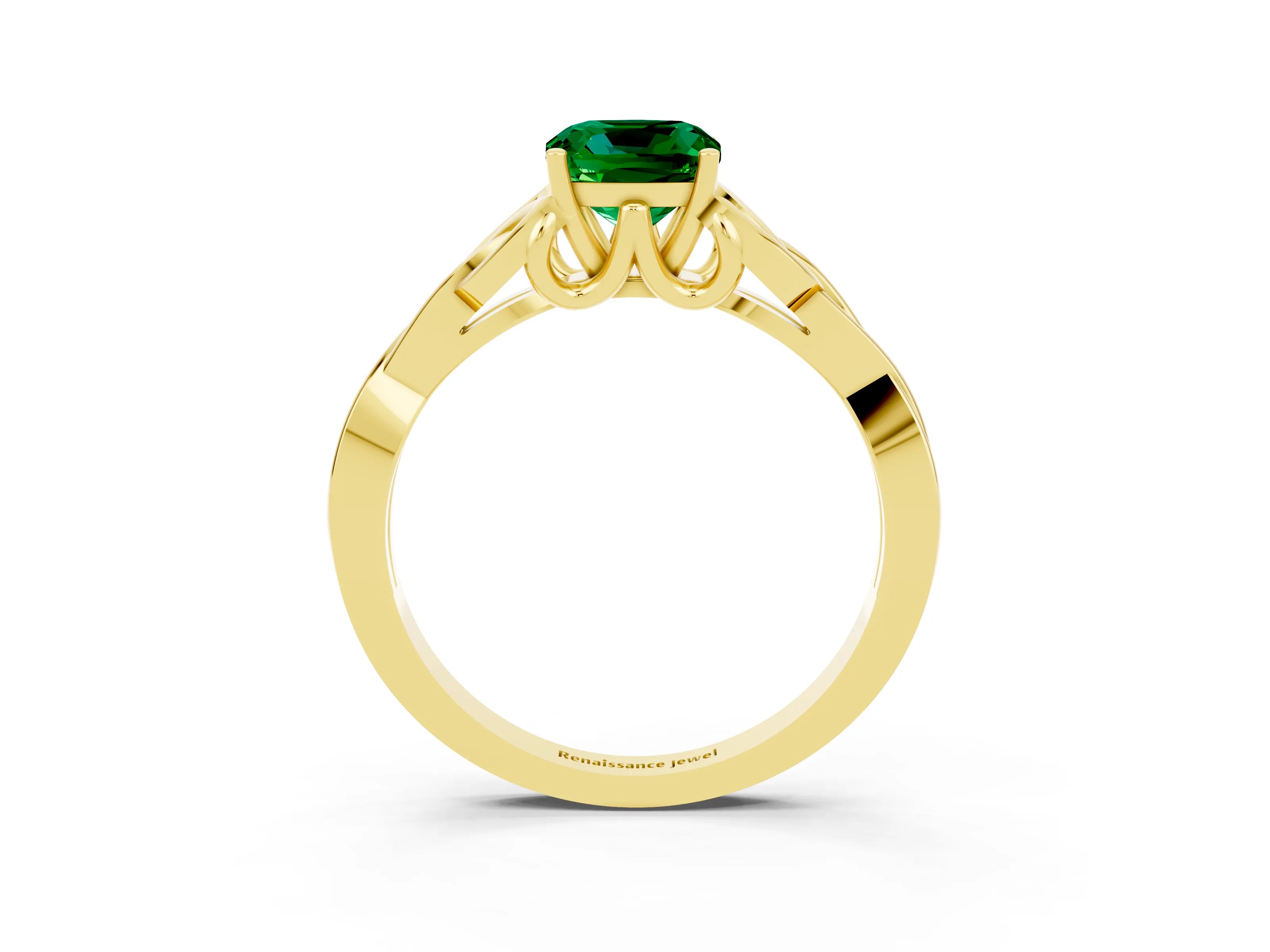 Yellow gold Cushion Cut Emerald Solitaire Celtic Knot Ring with Four-Prong Setting_15