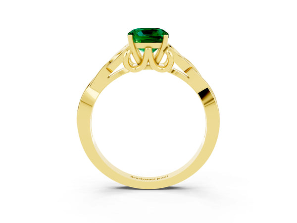 Yellow gold Cushion Cut Emerald Solitaire Celtic Knot Ring with Four-Prong Setting