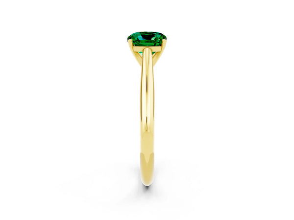 Yellow gold Cushion Cut Emerald Solitaire Engagement Ring with Cathedral Setting and Four-Prong Mount