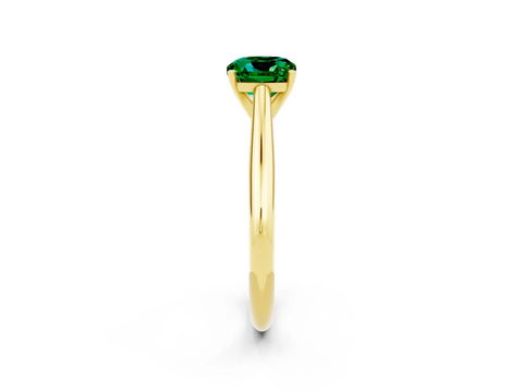 Yellow gold Cushion Cut Emerald Solitaire Engagement Ring with Cathedral Setting and Four-Prong Mount_14