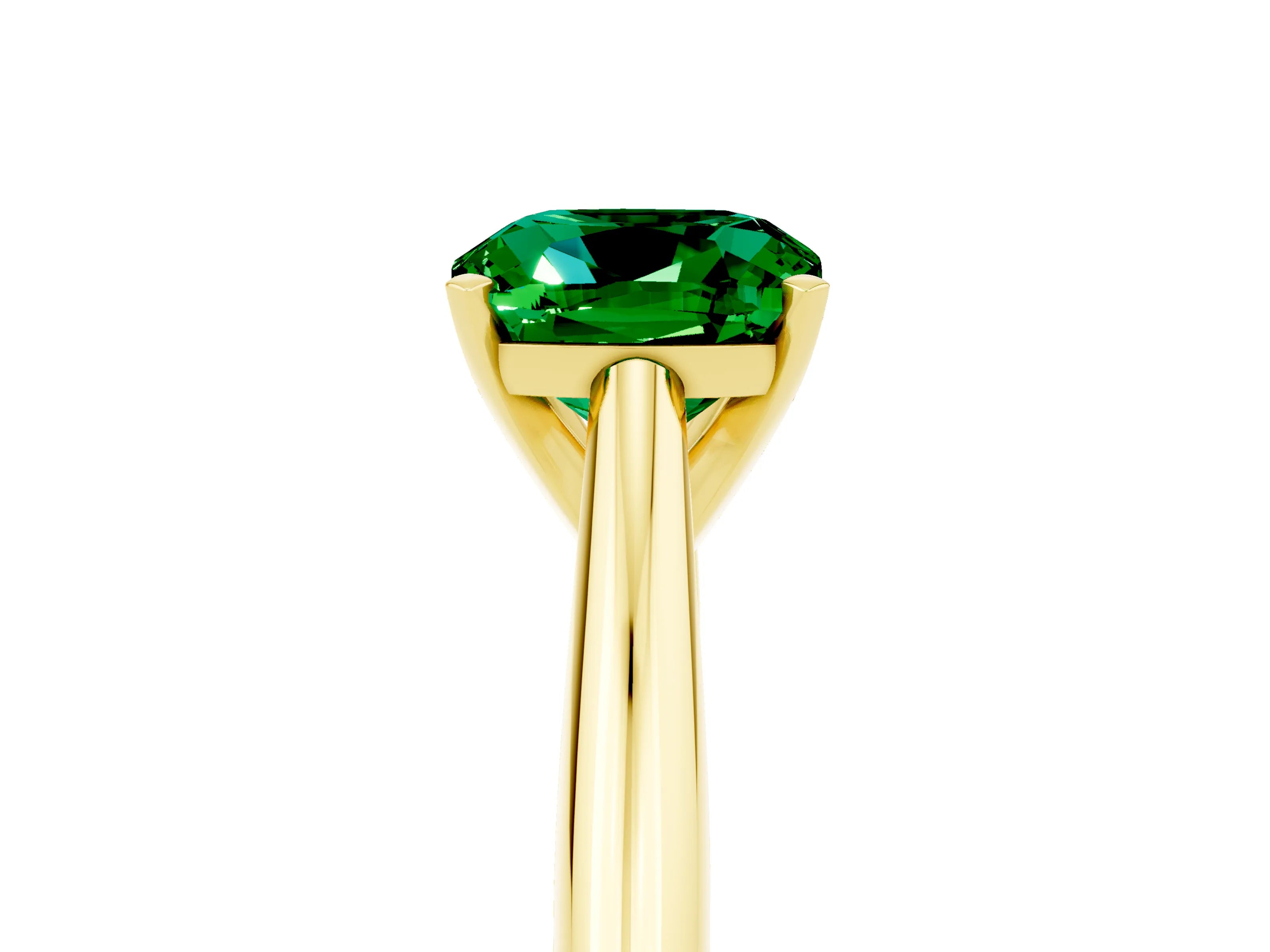 Yellow gold Cushion Cut Emerald Solitaire Engagement Ring with Cathedral Setting and Four-Prong Mount_17