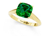 Yellow gold Cushion Cut Emerald Solitaire Engagement Ring with Cathedral Setting and Four-Prong Mount_25