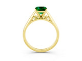 Yellow gold Cushion Cut Emerald Solitaire Engagement Ring with Cathedral Setting and Four-Prong Mount_27