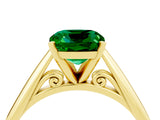 Yellow gold Cushion Cut Emerald Solitaire Engagement Ring with Cathedral Setting and Four-Prong Mount_28