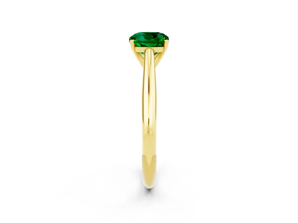 Yellow gold Cushion Cut Emerald Solitaire Engagement Ring with Cathedral Setting and Four-Prong Mount
