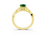 Yellow gold Cushion Cut Emerald Solitaire Engagement Ring with Celtic Knot Band and Four-Prong Setting_3