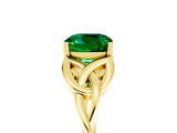 Yellow gold Cushion Cut Emerald Solitaire Engagement Ring with Celtic Knot Band and Four-Prong Setting_5