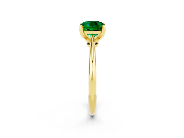 Yellow gold Cushion Cut Emerald Solitaire Engagement Ring with Classic Band and Four-Prong Setting