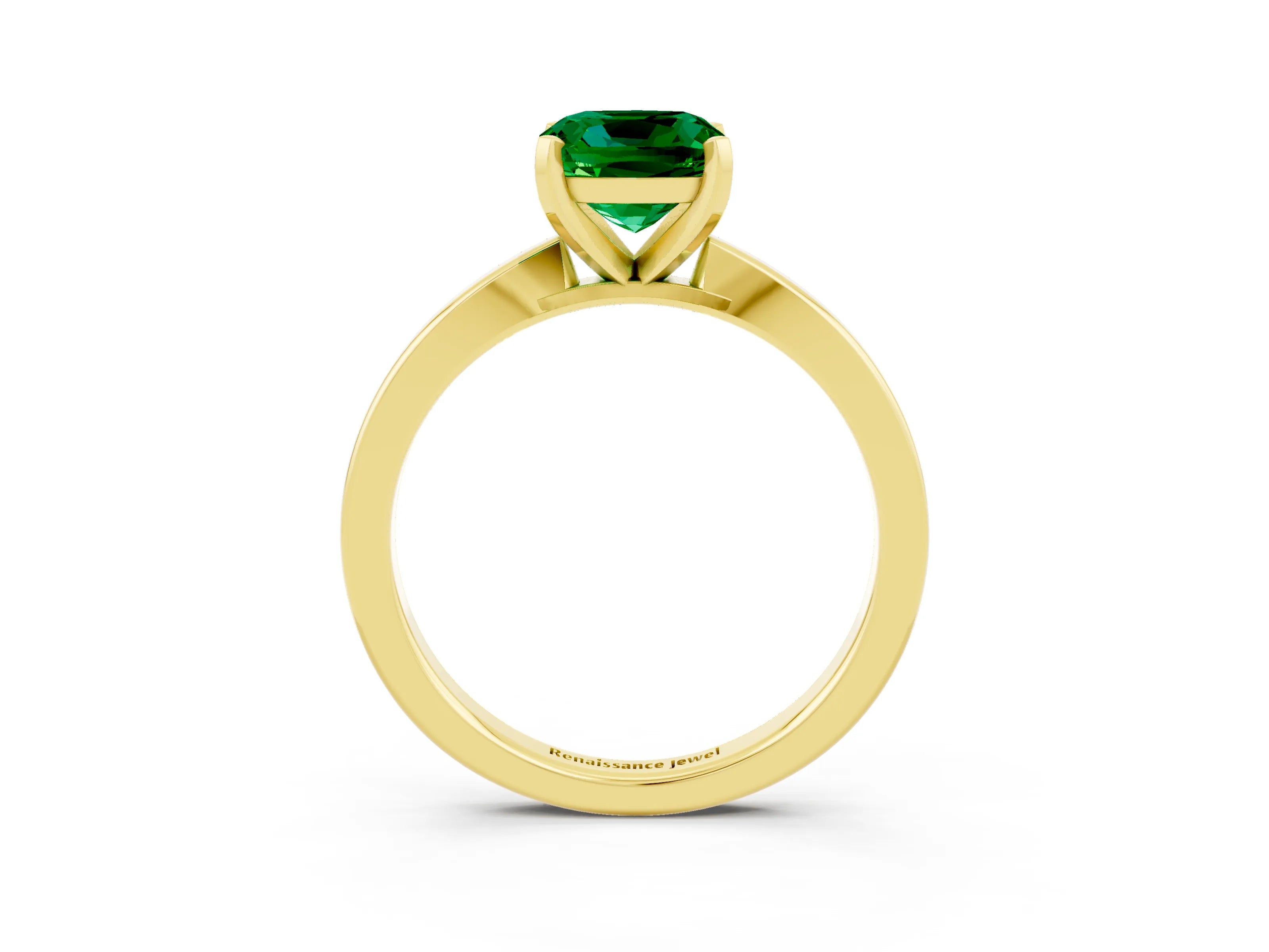 Yellow gold Cushion Cut Emerald Solitaire Engagement Ring with Classic Band and Four-Prong Setting_27