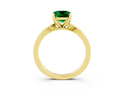 Yellow gold Cushion Cut Emerald Solitaire Engagement Ring with Classic Band and Four-Prong Setting_27