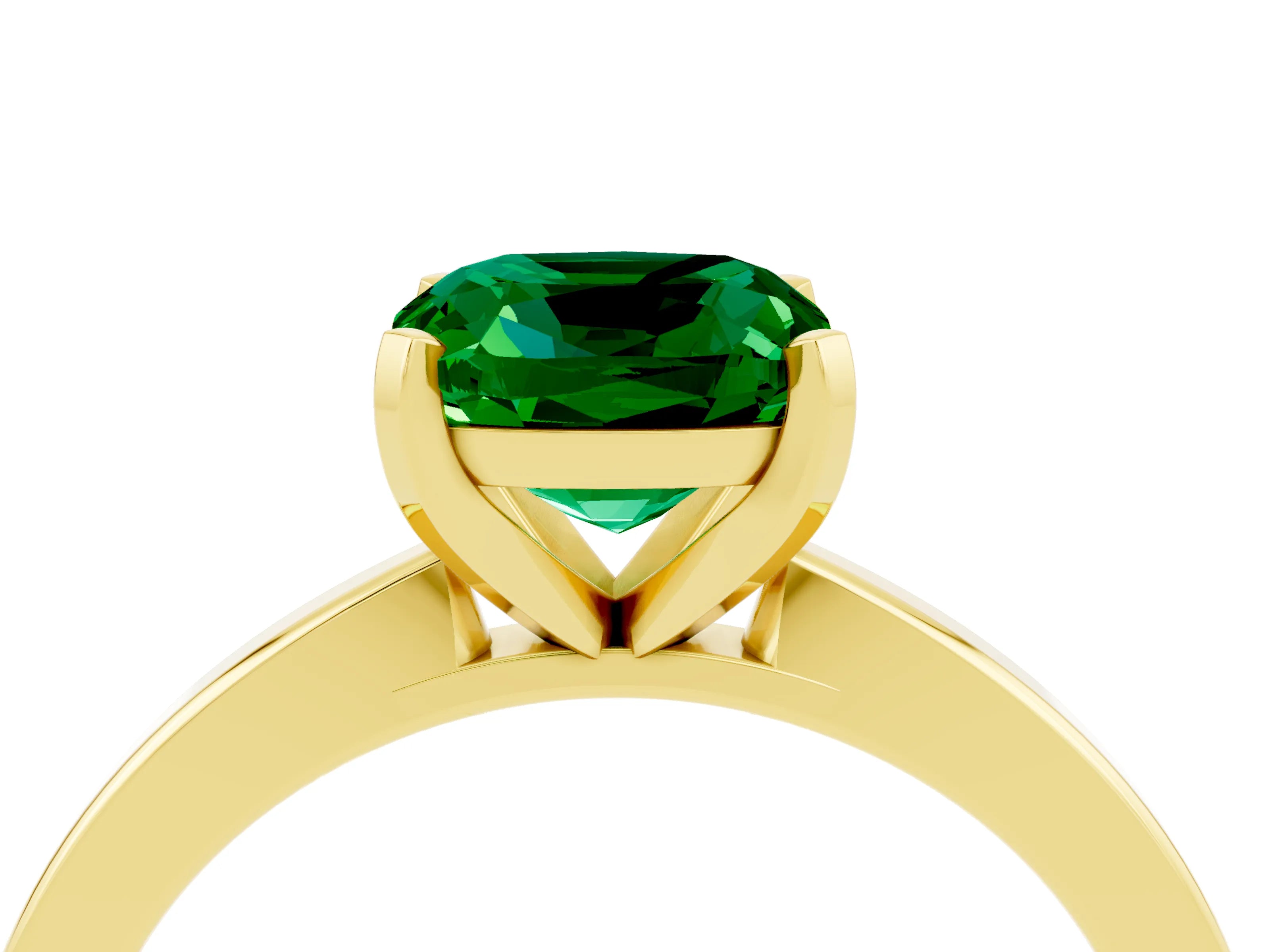 Yellow gold Cushion Cut Emerald Solitaire Engagement Ring with Classic Band and Four-Prong Setting_28