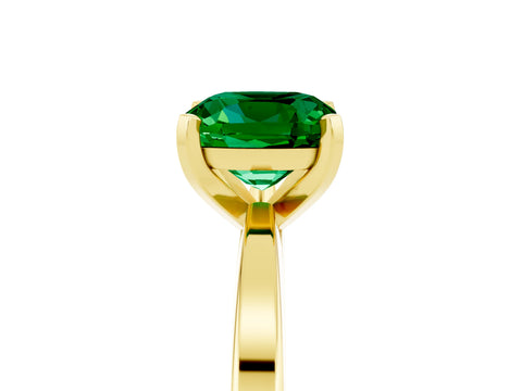 Yellow gold Cushion Cut Emerald Solitaire Engagement Ring with Classic Band and Four-Prong Setting_29
