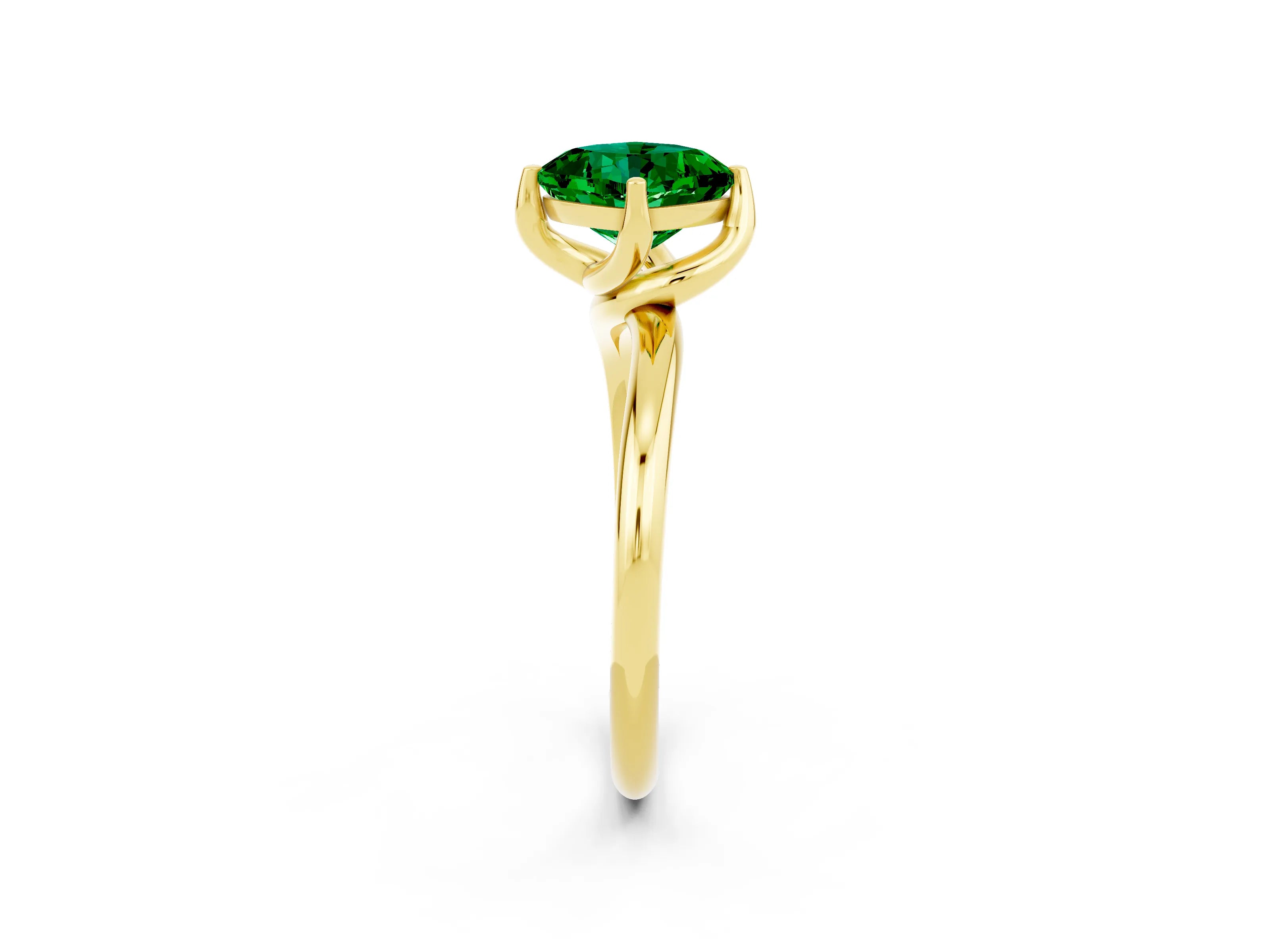 Yellow gold Cushion Cut Emerald Solitaire Engagement Ring with Four-Prong Setting and Classic Band_14