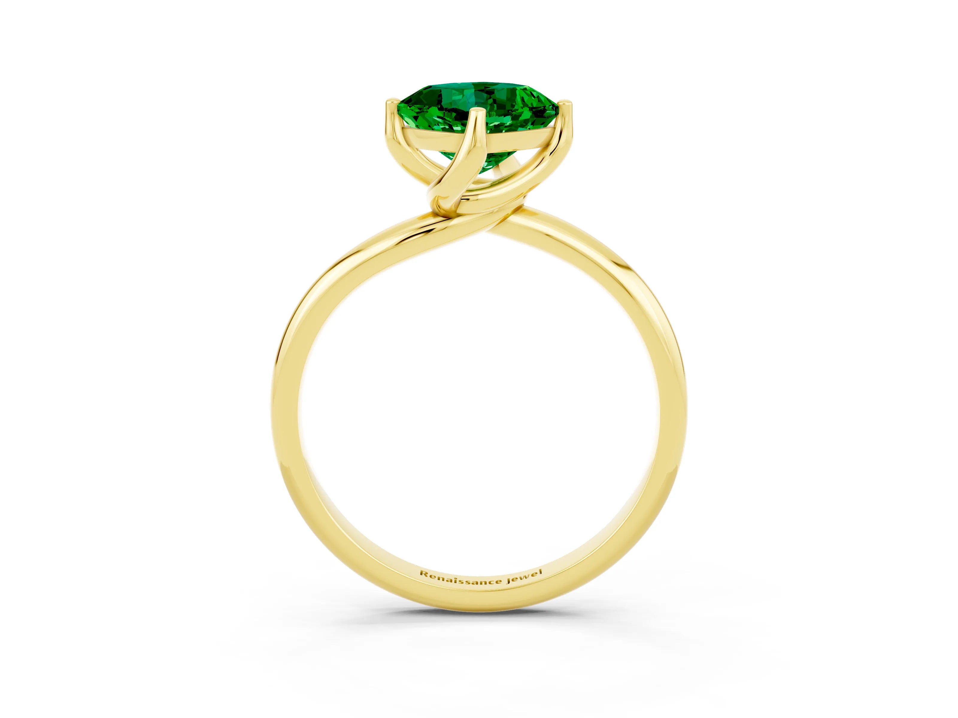 Yellow gold Cushion Cut Emerald Solitaire Engagement Ring with Four-Prong Setting and Classic Band_15