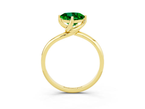 Yellow gold Cushion Cut Emerald Solitaire Engagement Ring with Four-Prong Setting and Classic Band_15