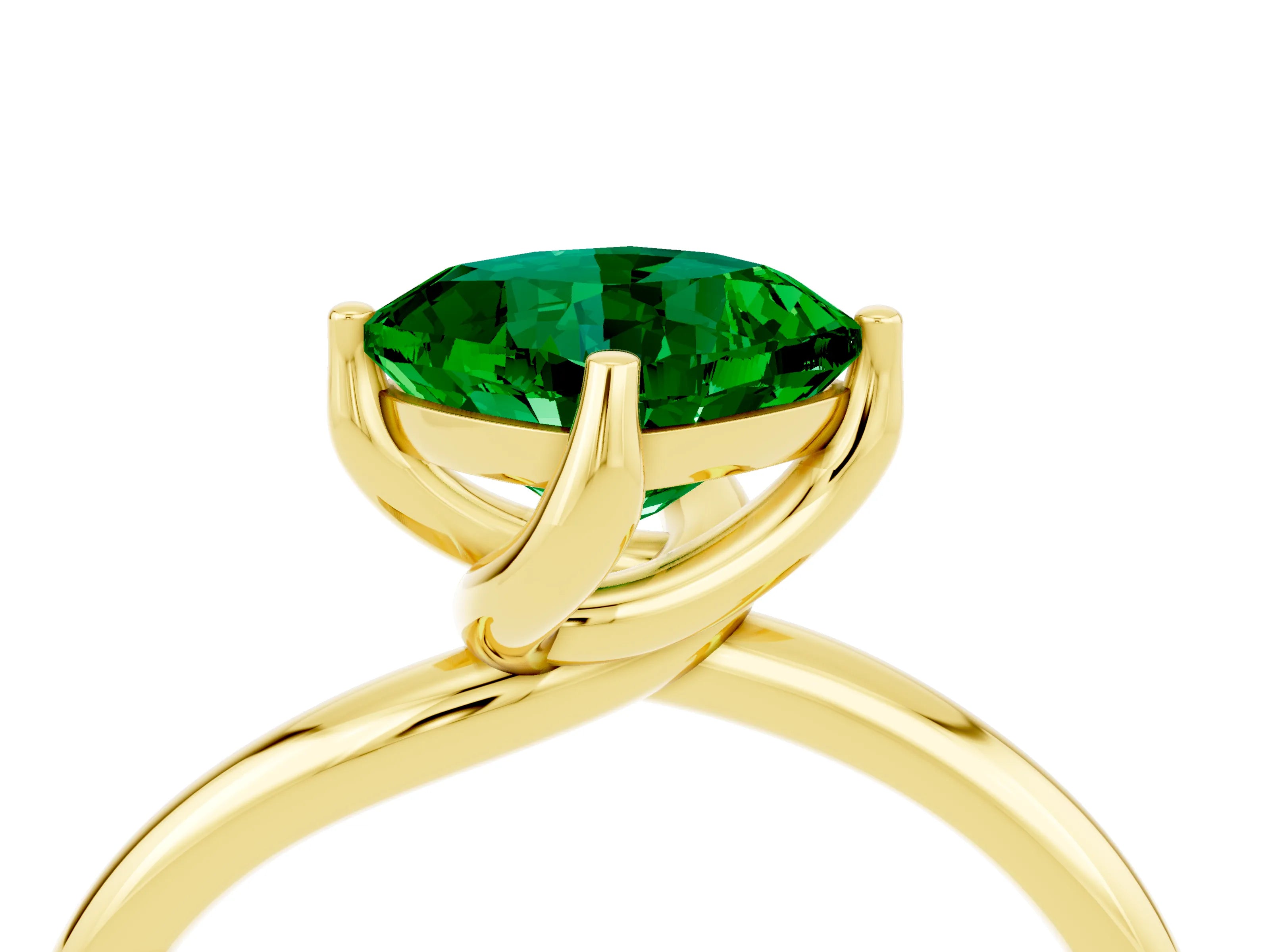 Yellow gold Cushion Cut Emerald Solitaire Engagement Ring with Four-Prong Setting and Classic Band_16