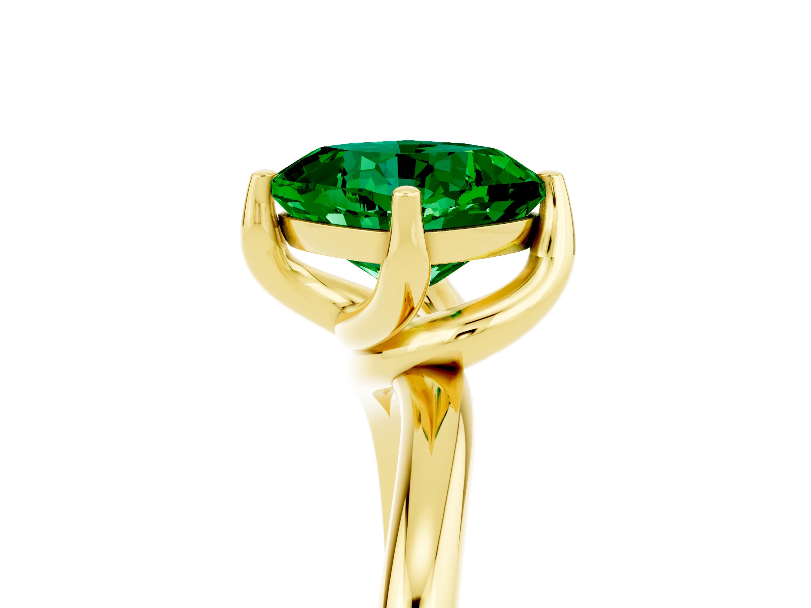 Yellow gold Cushion Cut Emerald Solitaire Engagement Ring with Four-Prong Setting and Classic Band_17