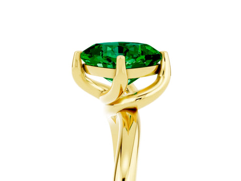 Yellow gold Cushion Cut Emerald Solitaire Engagement Ring with Four-Prong Setting and Classic Band_17