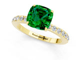 Yellow gold Cushion Cut Emerald Solitaire Engagement Ring with Pavé Band and Four-Prong Setting_1
