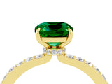 Yellow gold Cushion Cut Emerald Solitaire Engagement Ring with Pavé Band and Four-Prong Setting_4