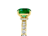 Yellow gold Cushion Cut Emerald Solitaire Engagement Ring with Pavé Band and Four-Prong Setting_5