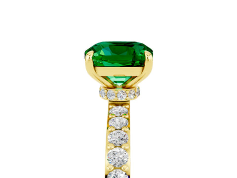 Yellow gold Cushion Cut Emerald Solitaire Engagement Ring with Pavé Band and Four-Prong Setting_5