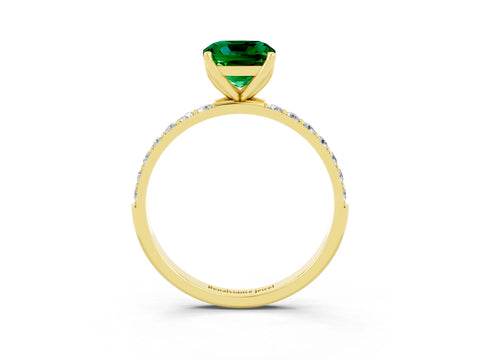 Yellow gold Cushion Cut Emerald Solitaire Engagement Ring with Pavé Band and Prong Setting_3
