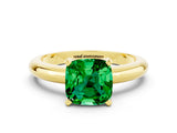 Yellow gold Cushion Cut Emerald Solitaire Engagement Ring with Round Band and Four-Prong Setting