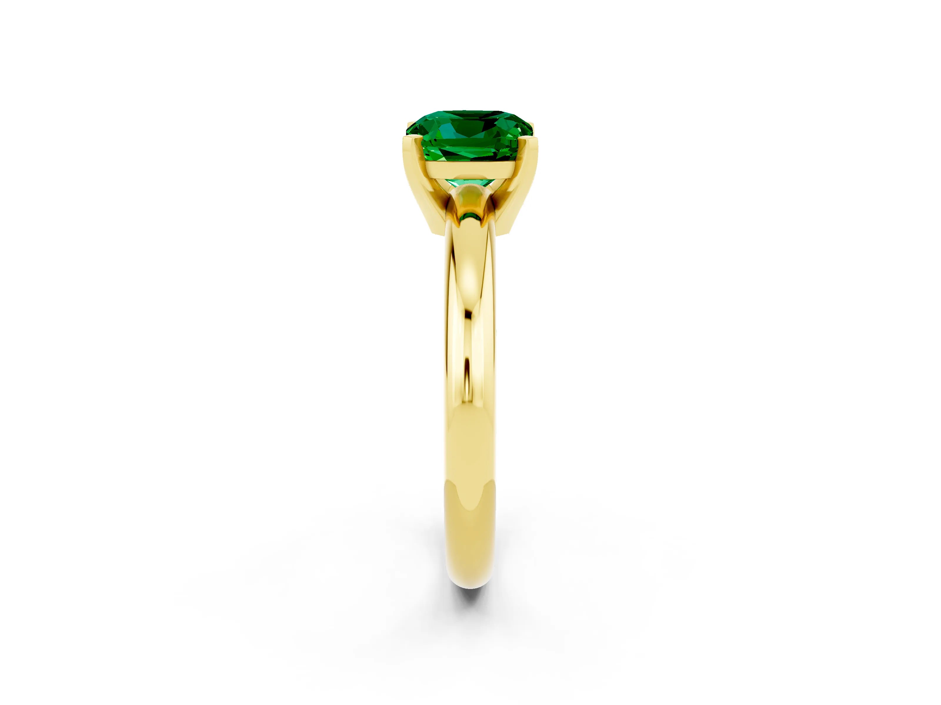 Yellow gold Cushion Cut Emerald Solitaire Engagement Ring with Round Band and Four-Prong Setting_2