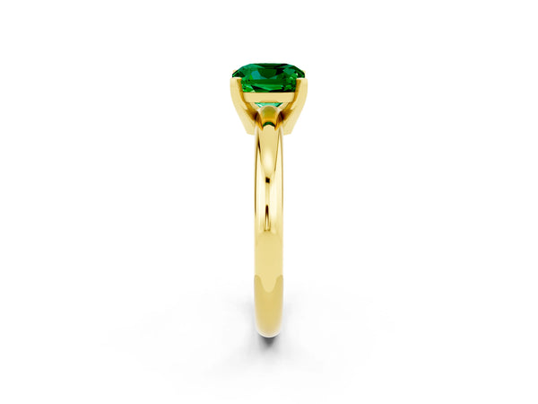 Yellow gold Cushion Cut Emerald Solitaire Engagement Ring with Round Band and Four-Prong Setting