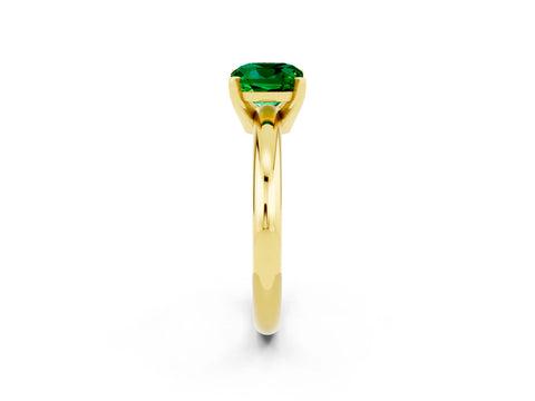 Yellow gold Cushion Cut Emerald Solitaire Engagement Ring with Round Band and Four-Prong Setting_2