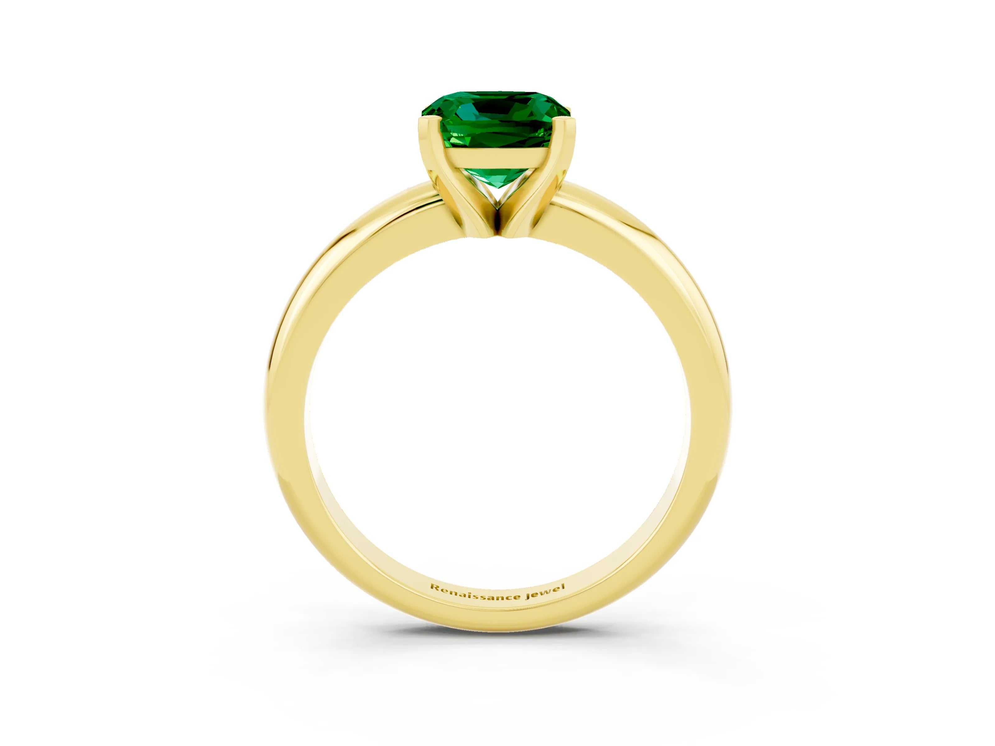 Yellow gold Cushion Cut Emerald Solitaire Engagement Ring with Round Band and Four-Prong Setting_3