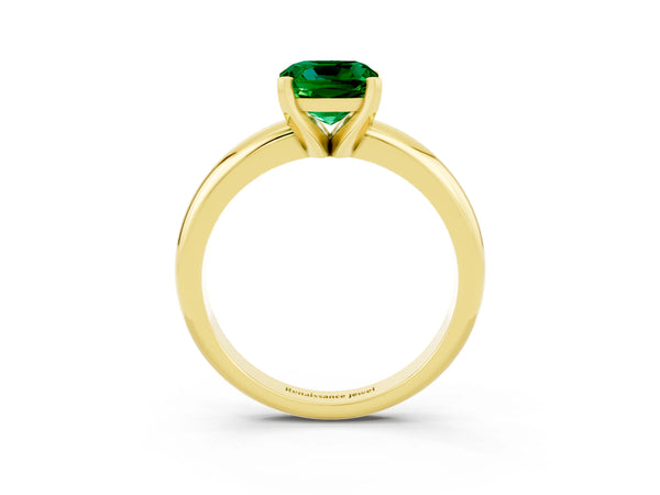 Yellow gold Cushion Cut Emerald Solitaire Engagement Ring with Round Band and Four-Prong Setting