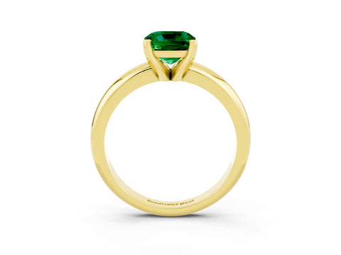 Yellow gold Cushion Cut Emerald Solitaire Engagement Ring with Round Band and Four-Prong Setting_3