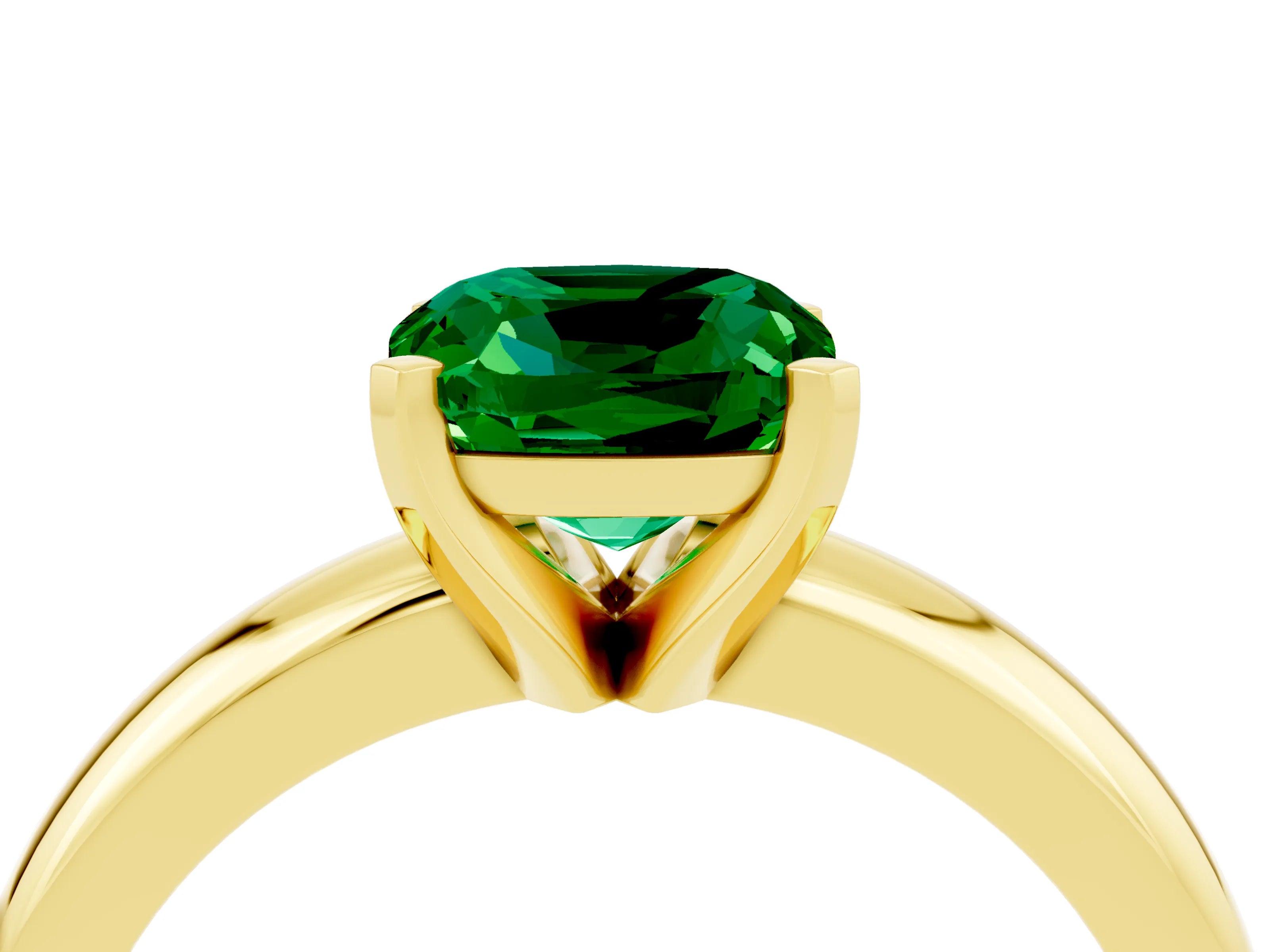 Yellow gold Cushion Cut Emerald Solitaire Engagement Ring with Round Band and Four-Prong Setting_4
