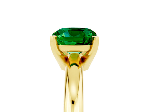 Yellow gold Cushion Cut Emerald Solitaire Engagement Ring with Round Band and Four-Prong Setting_5