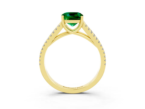 Yellow gold Cushion Cut Emerald Solitaire Engagement Ring with Split Shank Pavé Band_3