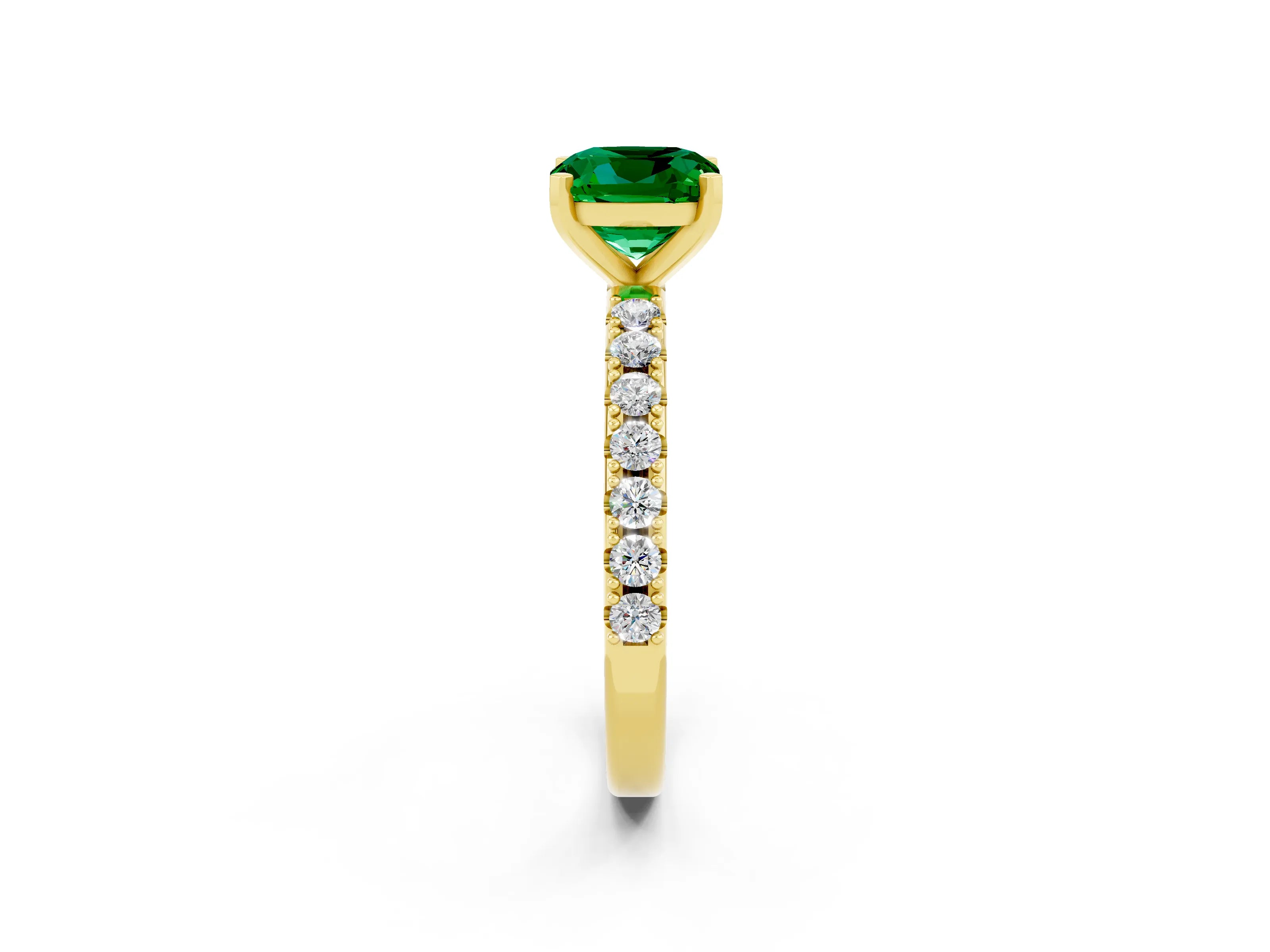 Yellow gold Cushion Cut Emerald Solitaire Pavé Band with Four-Prong Setting_2