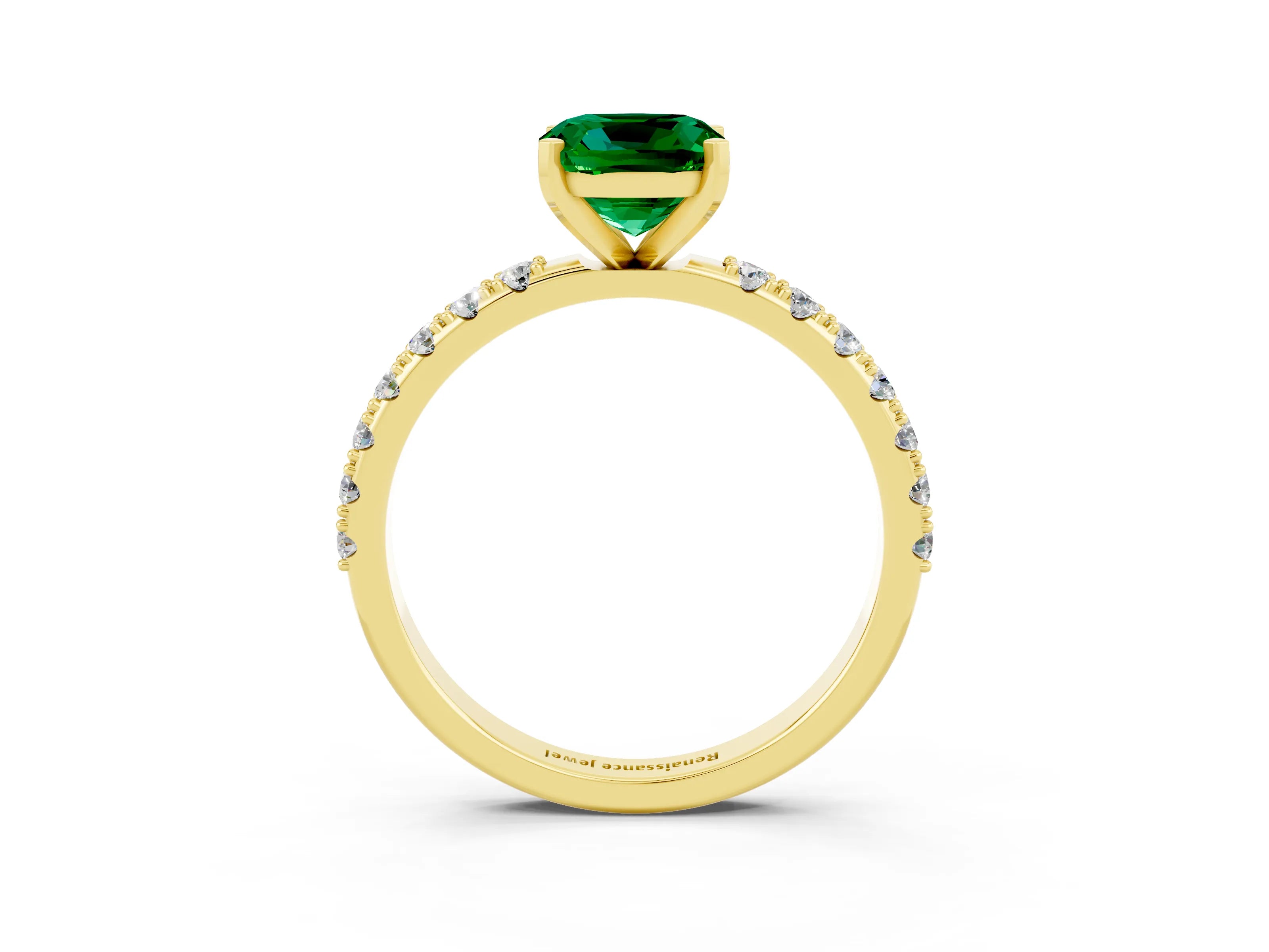 Yellow gold Cushion Cut Emerald Solitaire Pavé Band with Four-Prong Setting_3