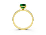 Yellow gold Cushion Cut Emerald Solitaire Pavé Band with Four-Prong Setting_3