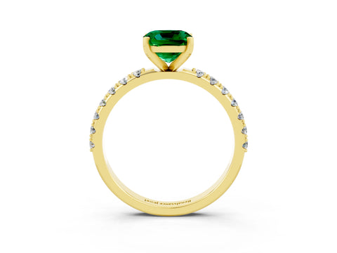 Yellow gold Cushion Cut Emerald Solitaire Pavé Band with Four-Prong Setting_3