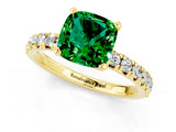Yellow gold Cushion Cut Emerald Solitaire Pavé Engagement Ring with Round Band and Prong Setting_13