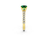 Yellow gold Cushion Cut Emerald Solitaire Pavé Engagement Ring with Round Band and Prong Setting_14