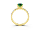 Yellow gold Cushion Cut Emerald Solitaire Pavé Engagement Ring with Round Band and Prong Setting_15