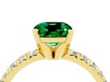 Yellow gold Cushion Cut Emerald Solitaire Pavé Engagement Ring with Round Band and Prong Setting_16