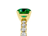 Yellow gold Cushion Cut Emerald Solitaire Pavé Engagement Ring with Round Band and Prong Setting_17