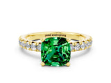 Yellow gold Cushion Cut Emerald Solitaire Pavé Engagement Ring with Round Band and Prong Setting_78