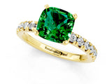 Yellow gold Cushion Cut Emerald Solitaire Pavé Engagement Ring with Round Band and Prong Setting_79